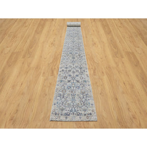2'7"x27'7" Solstice White, Hand Knotted, Tabriz Vase With Pomegranate Design, Silk With Textured Wool, Soft And Vibrant Pile, Xl Runner Oriental Rug FWR545808