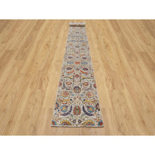 Load image into Gallery viewer, 2&#39;7&quot;x22&#39;1&quot; Oyster White, Hand Knotted, Silk With Textured Wool, XL Runner Sickle Leaf Design, Soft Pile, Oriental Rug FWR545826