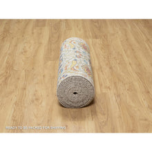 Load image into Gallery viewer, 2&#39;7&quot;x22&#39;1&quot; Oyster White, Hand Knotted, Silk With Textured Wool, XL Runner Sickle Leaf Design, Soft Pile, Oriental Rug FWR545826