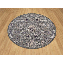 Load image into Gallery viewer, 8&#39;x8&#39; Tarmac Brown, Hand Knotted With Essence Of Black, Sickle Leaf Design, Plush and Lush, Wool and Silk, Borderless Round Oriental Rug FWR545838