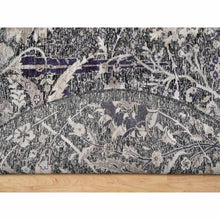 Load image into Gallery viewer, 8&#39;x8&#39; Tarmac Brown, Hand Knotted With Essence Of Black, Sickle Leaf Design, Plush And Lush, Wool And Silk, Borderless Round Oriental Rug FWR545838