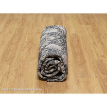 Load image into Gallery viewer, 8&#39;x8&#39; Tarmac Brown, Hand Knotted With Essence Of Black, Sickle Leaf Design, Plush And Lush, Wool And Silk, Borderless Round Oriental Rug FWR545838