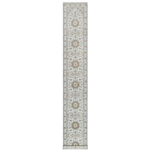 Load image into Gallery viewer, 2&#39;8&quot;x17&#39;8&quot; Daisy White, Nain with Center Flower Design, 250 KPSI, Hand Knotted, Soft Pile, Wool and Silk, XL Runner, Oriental Rug FWR545844