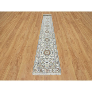 2'8"x17'8" Daisy White, Nain with Center Flower Design, 250 KPSI, Hand Knotted, Soft Pile, Wool and Silk, XL Runner, Oriental Rug FWR545844