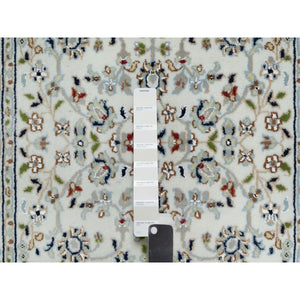 2'8"x17'8" Daisy White, Nain with Center Flower Design, 250 KPSI, Hand Knotted, Soft Pile, Wool and Silk, XL Runner, Oriental Rug FWR545844