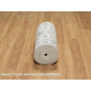 2'8"x17'8" Daisy White, Nain with Center Flower Design, 250 KPSI, Hand Knotted, Soft Pile, Wool and Silk, XL Runner, Oriental Rug FWR545844