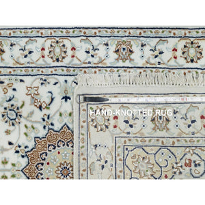 2'8"x17'8" Daisy White, Nain with Center Flower Design, 250 KPSI, Hand Knotted, Soft Pile, Wool and Silk, XL Runner, Oriental Rug FWR545844