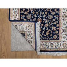 Load image into Gallery viewer, 2&#39;8&quot;x18&#39; Midnight Blue, Nain with All Over Flower Design, Soft Pile, Wool and Silk, 250 KPSI, Hand Knotted, XL Runner, Oriental Rug FWR545856