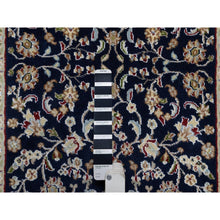 Load image into Gallery viewer, 2&#39;8&quot;x18&#39; Midnight Blue, Nain with All Over Flower Design, Soft Pile, Wool and Silk, 250 KPSI, Hand Knotted, XL Runner, Oriental Rug FWR545856