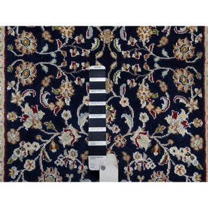 2'8"x18' Midnight Blue, Nain with All Over Flower Design, Soft Pile, Wool and Silk, 250 KPSI, Hand Knotted, XL Runner, Oriental Rug FWR545856