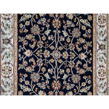 Load image into Gallery viewer, 2&#39;8&quot;x18&#39; Midnight Blue, Nain With All Over Flower Design, Soft Pile, Wool And Silk, 250 Kpsi, Hand Knotted, Xl Runner, Oriental Rug FWR545856