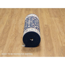 Load image into Gallery viewer, 2&#39;8&quot;x18&#39; Midnight Blue, Nain with All Over Flower Design, Soft Pile, Wool and Silk, 250 KPSI, Hand Knotted, XL Runner, Oriental Rug FWR545856