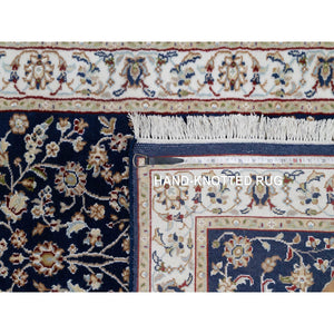 2'8"x18' Midnight Blue, Nain with All Over Flower Design, Soft Pile, Wool and Silk, 250 KPSI, Hand Knotted, XL Runner, Oriental Rug FWR545856