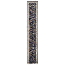 Load image into Gallery viewer, 2&#39;8&quot;x18&#39;1&quot; Graphite Blue, Nain with All Over Flower Design, Wool and Silk, 250 KPSI, Hand Knotted, XL Runner, Oriental Rug FWR545874