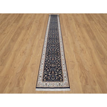 Load image into Gallery viewer, 2&#39;8&quot;x18&#39;1&quot; Graphite Blue, Nain with All Over Flower Design, Wool and Silk, 250 KPSI, Hand Knotted, XL Runner, Oriental Rug FWR545874