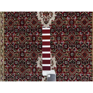 2'7"x20'4" Scarlet Red, Tabriz Mahi With Fish Medallion Design, Pure Wool, Hand Knotted, Densely Woven, Xl Runner, Oriental Rug FWR545880