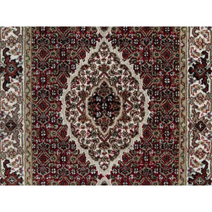 2'7"x20'4" Scarlet Red, Tabriz Mahi With Fish Medallion Design, Pure Wool, Hand Knotted, Densely Woven, Xl Runner, Oriental Rug FWR545880