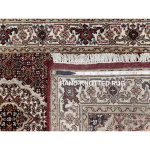 2'7"x20'4" Scarlet Red, Tabriz Mahi With Fish Medallion Design, Pure Wool, Hand Knotted, Densely Woven, Xl Runner, Oriental Rug FWR545880