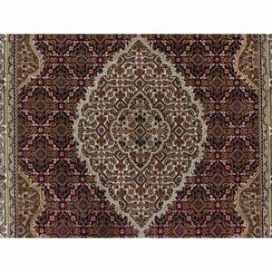 4'x6'2" Carmine Red, Densely Woven, Tabriz Mahi With Fish Medallion Design, Soft Wool, Hand Knotted, Oriental Rug FWR545898