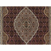 Load image into Gallery viewer, 4&#39;x6&#39;2&quot; Carmine Red, Densely Woven, Tabriz Mahi With Fish Medallion Design, Soft Wool, Hand Knotted, Oriental Rug FWR545898