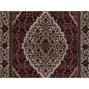 2'10"x5'1" Mahogany Red, Natural Wool, Tabriz Mahi With Fish Medallion Design, Hand Knotted, Densely Woven, Oriental Rug FWR545904