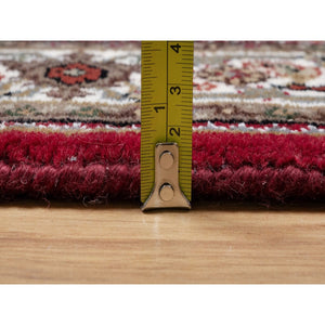 2'10"x5'1" Mahogany Red, Natural Wool, Tabriz Mahi With Fish Medallion Design, Hand Knotted, Densely Woven, Oriental Rug FWR545904