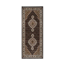 Load image into Gallery viewer, 2&#39;7&quot;x6&#39;3&quot; Rich Black, Hand Knotted, Tabriz Mahi with Fish Medallion Design, 175 KPSI, Pure Wool, Runner, Oriental Rug FWR545916