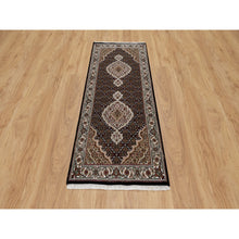 Load image into Gallery viewer, 2&#39;7&quot;x6&#39;3&quot; Rich Black, Hand Knotted, Tabriz Mahi with Fish Medallion Design, 175 KPSI, Pure Wool, Runner, Oriental Rug FWR545916