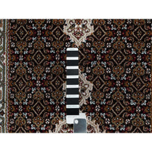 Load image into Gallery viewer, 2&#39;7&quot;x6&#39;3&quot; Rich Black, Hand Knotted, Tabriz Mahi with Fish Medallion Design, 175 KPSI, Pure Wool, Runner, Oriental Rug FWR545916
