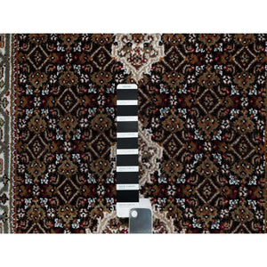 2'7"x6'3" Rich Black, Hand Knotted, Tabriz Mahi with Fish Medallion Design, 175 KPSI, Pure Wool, Runner, Oriental Rug FWR545916