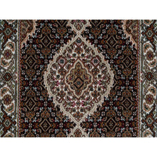 Load image into Gallery viewer, 2&#39;7&quot;x6&#39;3&quot; Rich Black, Hand Knotted, Tabriz Mahi with Fish Medallion Design, 175 KPSI, Pure Wool, Runner, Oriental Rug FWR545916