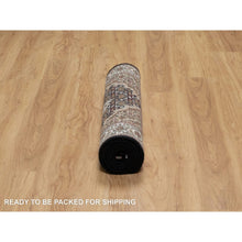 Load image into Gallery viewer, 2&#39;7&quot;x6&#39;3&quot; Rich Black, Hand Knotted, Tabriz Mahi with Fish Medallion Design, 175 KPSI, Pure Wool, Runner, Oriental Rug FWR545916