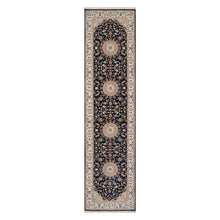 Load image into Gallery viewer, 2&#39;6&quot;x10&#39; Vulcan Blue, Nain with Center Flower Medallion Design, Hand Knotted, Wool and Silk, 250 KPSI, Runner, Oriental Rug FWR545934