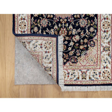 Load image into Gallery viewer, 2&#39;6&quot;x10&#39; Vulcan Blue, Nain With Center Flower Medallion Design, Hand Knotted, Wool And Silk, 250 Kpsi, Runner, Oriental Rug FWR545934