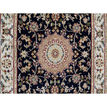 Load image into Gallery viewer, 2&#39;6&quot;x10&#39; Vulcan Blue, Nain With Center Flower Medallion Design, Hand Knotted, Wool And Silk, 250 Kpsi, Runner, Oriental Rug FWR545934