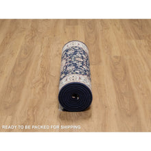 Load image into Gallery viewer, 2&#39;6&quot;x10&#39; Vulcan Blue, Nain With Center Flower Medallion Design, Hand Knotted, Wool And Silk, 250 Kpsi, Runner, Oriental Rug FWR545934