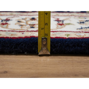 2'6"x10' Vulcan Blue, Nain with Center Flower Medallion Design, Hand Knotted, Wool and Silk, 250 KPSI, Runner, Oriental Rug FWR545934