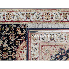 Load image into Gallery viewer, 2&#39;6&quot;x10&#39; Vulcan Blue, Nain With Center Flower Medallion Design, Hand Knotted, Wool And Silk, 250 Kpsi, Runner, Oriental Rug FWR545934