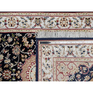 2'6"x10' Vulcan Blue, Nain with Center Flower Medallion Design, Hand Knotted, Wool and Silk, 250 KPSI, Runner, Oriental Rug FWR545934