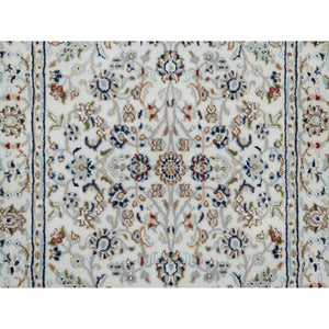 2'8"x12'2" Pearl White, Nain With All Over Floral Design, Wool And Silk, Hand Knotted, 250 Kpsi, Runner, Oriental Rug FWR545946