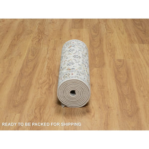 2'8"x12'2" Pearl White, Nain With All Over Floral Design, Wool And Silk, Hand Knotted, 250 Kpsi, Runner, Oriental Rug FWR545946