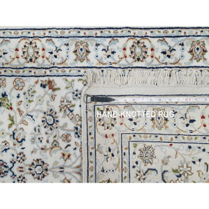 2'8"x12'2" Pearl White, Nain With All Over Floral Design, Wool And Silk, Hand Knotted, 250 Kpsi, Runner, Oriental Rug FWR545946