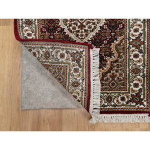 2'x3' Vermilion Red, Tabriz Mahi With Fish Medallion Design, Soft Wool, Hand Knotted, Densely Woven, Mat, Oriental Rug FWR545958