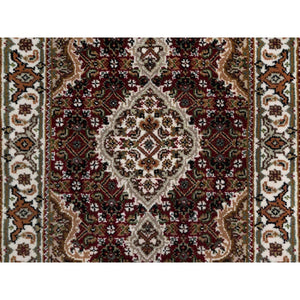 2'x3' Vermilion Red, Tabriz Mahi With Fish Medallion Design, Soft Wool, Hand Knotted, Densely Woven, Mat, Oriental Rug FWR545958