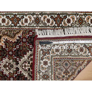 2'x3' Vermilion Red, Tabriz Mahi With Fish Medallion Design, Soft Wool, Hand Knotted, Densely Woven, Mat, Oriental Rug FWR545958