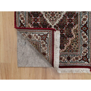 2'x3' Carmine Red, Tabriz Mahi With Fish Medallion Design, Soft Wool, Hand Knotted, Densely Woven, Mat, Oriental Rug FWR545964