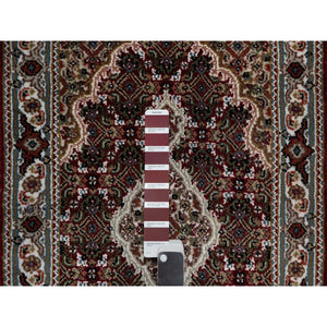 2'x3' Carmine Red, Tabriz Mahi With Fish Medallion Design, Soft Wool, Hand Knotted, Densely Woven, Mat, Oriental Rug FWR545964