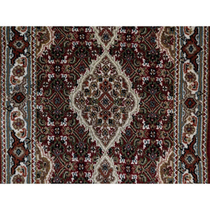 2'x3' Carmine Red, Tabriz Mahi With Fish Medallion Design, Soft Wool, Hand Knotted, Densely Woven, Mat, Oriental Rug FWR545964