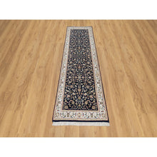 Load image into Gallery viewer, 2&#39;7&quot;x8&#39;1&quot; Midnight Blue, Wool And Silk, Nain With All Over Flower Design, Soft Pile, 250 Kpsi, Hand Knotted, Runner, Oriental Rug FWR546048