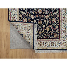 Load image into Gallery viewer, 2&#39;7&quot;x8&#39;1&quot; Midnight Blue, Wool And Silk, Nain With All Over Flower Design, Soft Pile, 250 Kpsi, Hand Knotted, Runner, Oriental Rug FWR546048